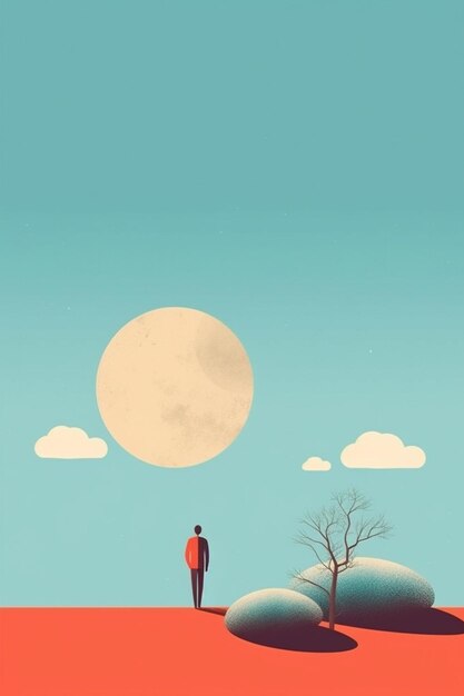 Photo a man standing on a hill looking at the moon generative ai