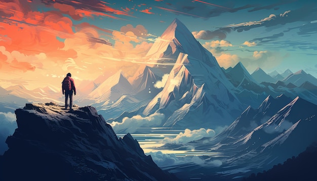 man standing on a hill looking at the strange mountain