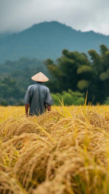 Фото Человек, стоящий на пшеничном поле