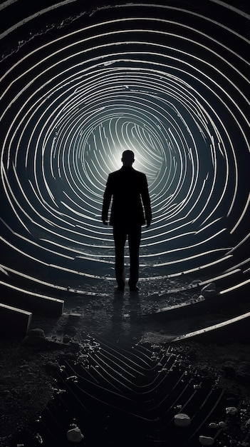 Man standing in the light in front of the tunnel