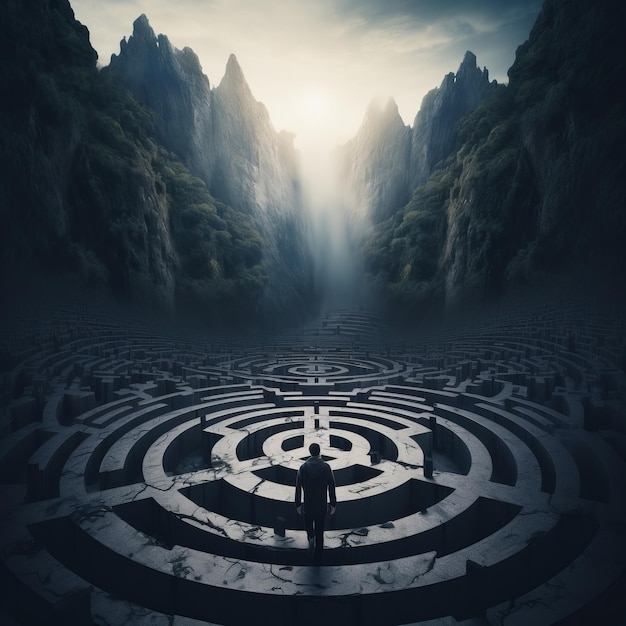 a man standing in a maze