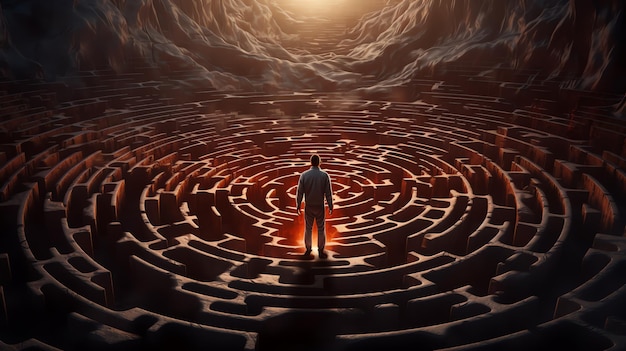 a man standing in a maze