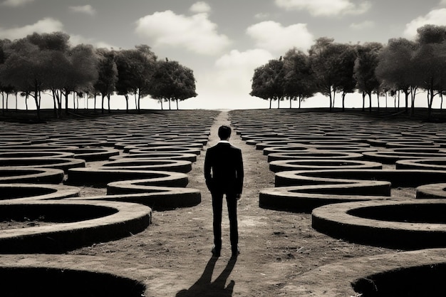 Photo a man standing in the middle of a labyrinth