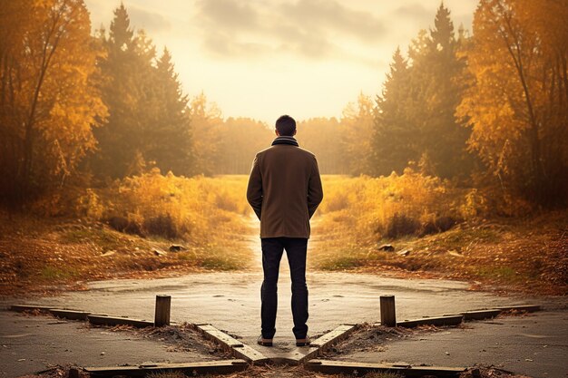 a man standing in the middle of a labyrinth