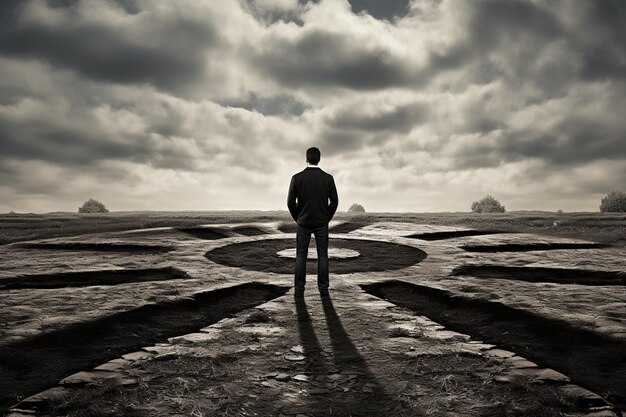 Photo a man standing in the middle of a labyrinth