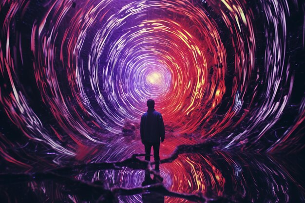 Photo a man standing in the middle of a vortex