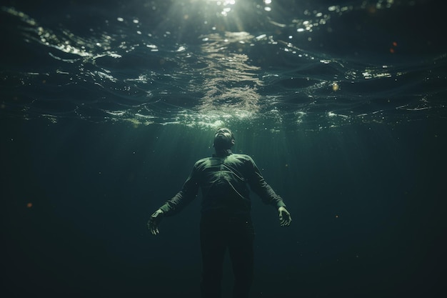 Man Standing in the Middle of Water