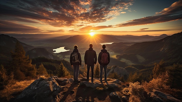 a man standing on a mountain at sunset