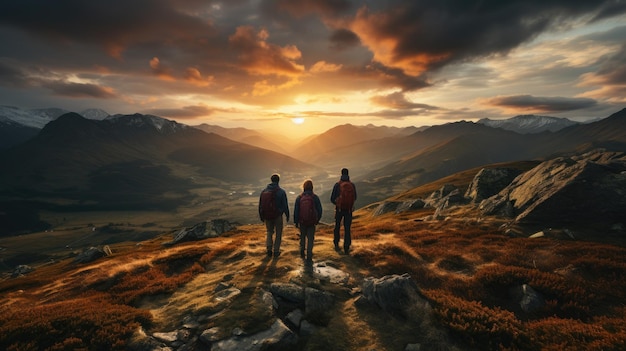 a man standing on a mountain at sunset