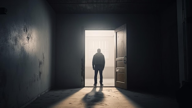 Фото Мужчина стоит возле открытой двери генеративный ай