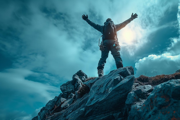 Man Standing on Rocky Mountain Top