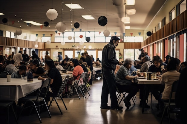 A man standing in a room full of people