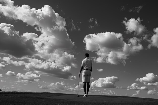 A man standing on top of a lush green field