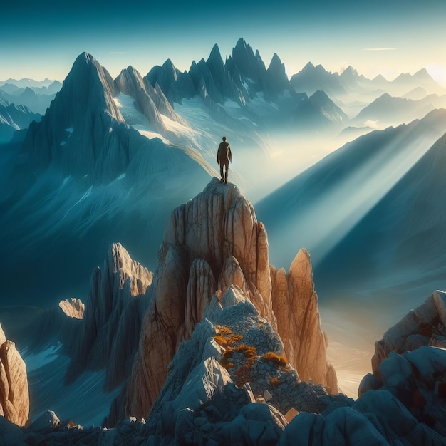 A man standing on top of the mountain Generative Ai