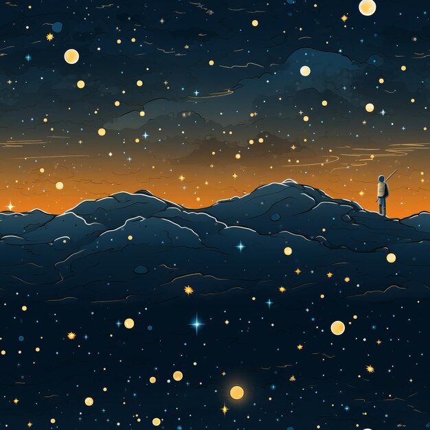 Photo a man standing on top of a mountain at night with stars in the sky