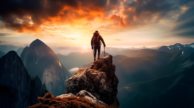 man standing on top of a mountain