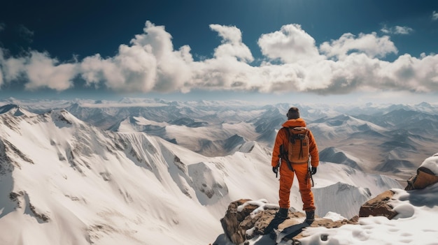 a man standing on top of a snow covered mountain