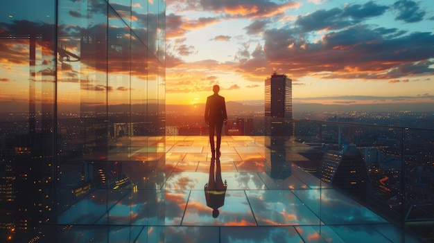 Photo man standing on top of tall building