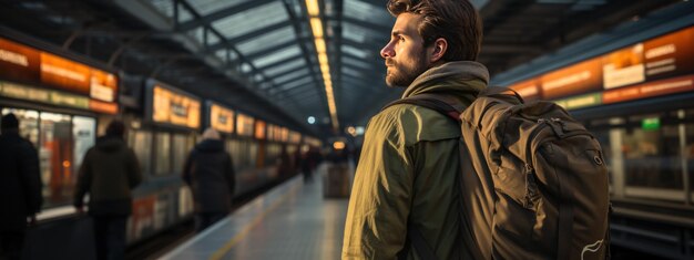 Photo man standing at train station