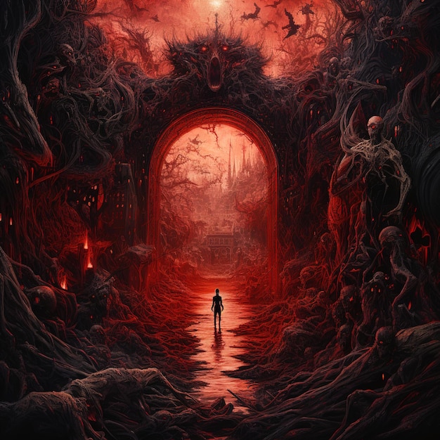 터널 안에 서 있는 남자와 빨간불이 켜진 터널 앞에 서 있는 남자.