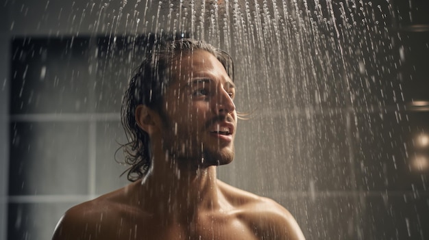 사진 샤워 하 에서 머리 를 고 서 있는 사람