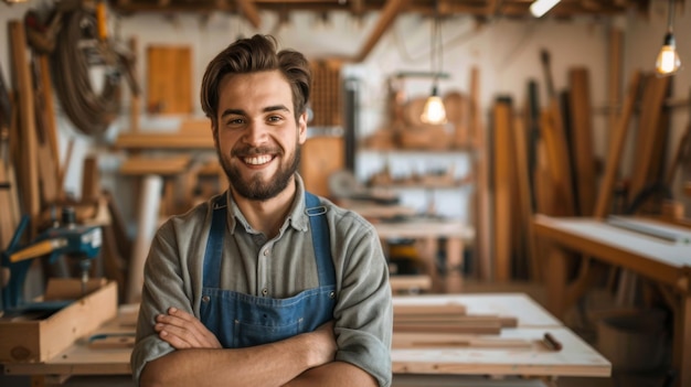 Man standing with crossed arms in workshop