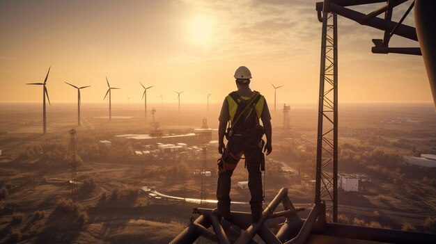 man standing with windmill in the wind