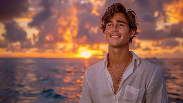 Man stands on boat sailing in ocean