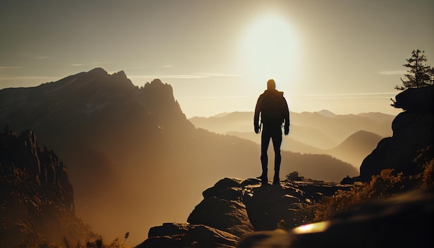 A man stands at the edge of a mountain Generative AI