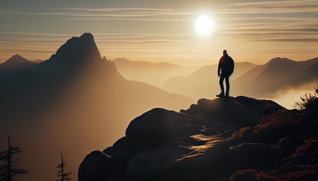A man stands at the edge of a mountain Generative AI