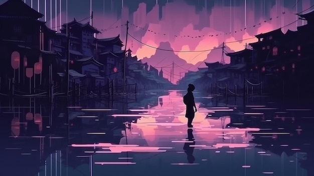 Sunset Anime Scenery 4K wallpaper download
