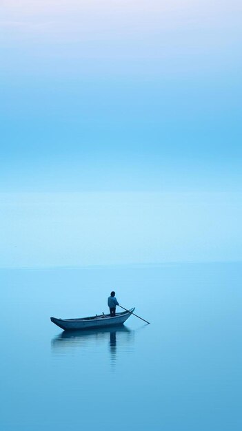 Foto un uomo sta davanti ad una barca che dice 