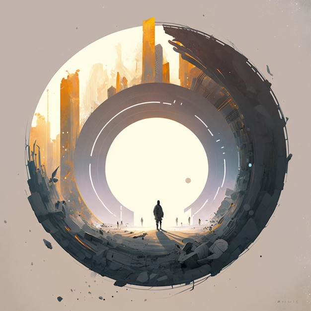 A man stands in front of a circle that says'the city of dreams '