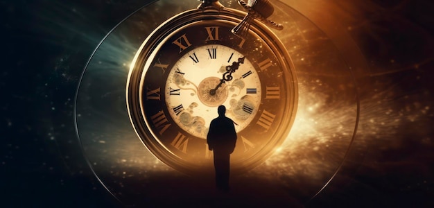 Photo a man stands in front of a clock