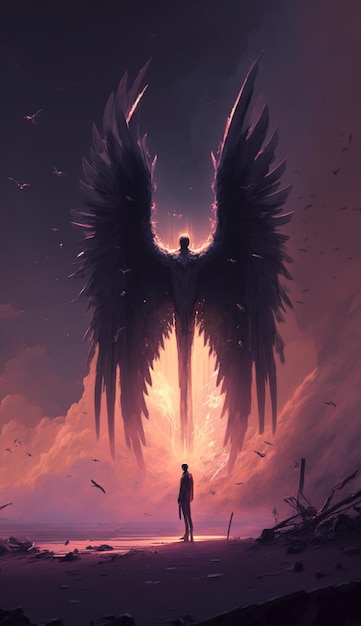 A man stands in front of a cloud with the words angel on it.