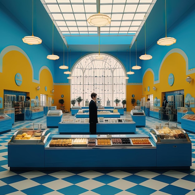 Photo a man stands in front of a display of food