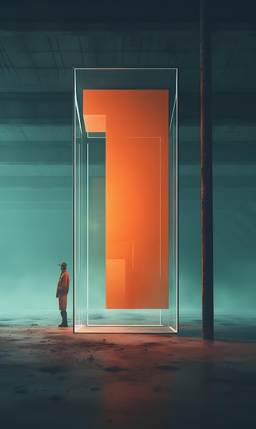 A man stands in front of a glass box that says'the number 1'on it