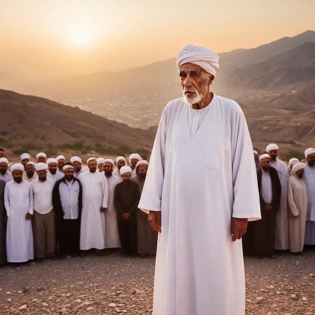 Photo a man stands in front of a group of men