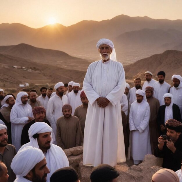 Photo a man stands in front of a group of men