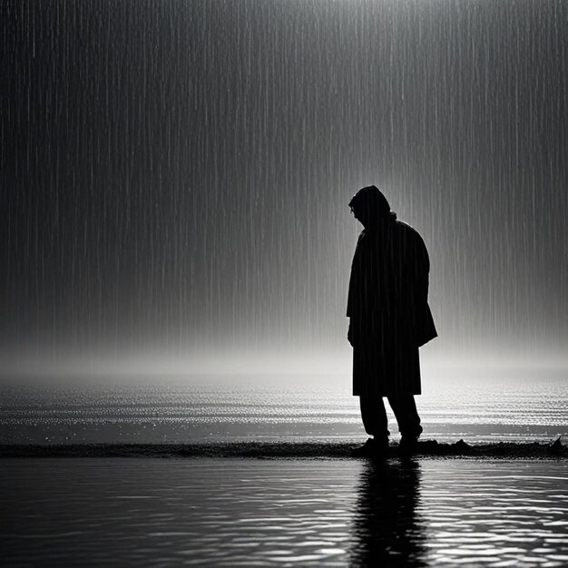 Photo a man stands in front of a waterfall that is lit by the sun