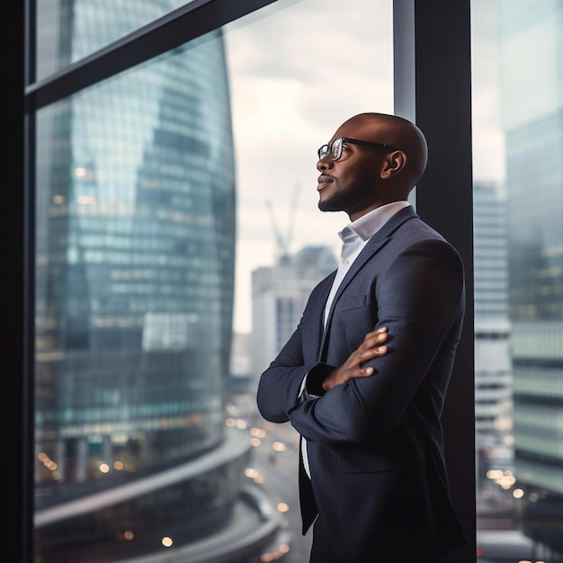 a man stands in front of a window with his arms crossed