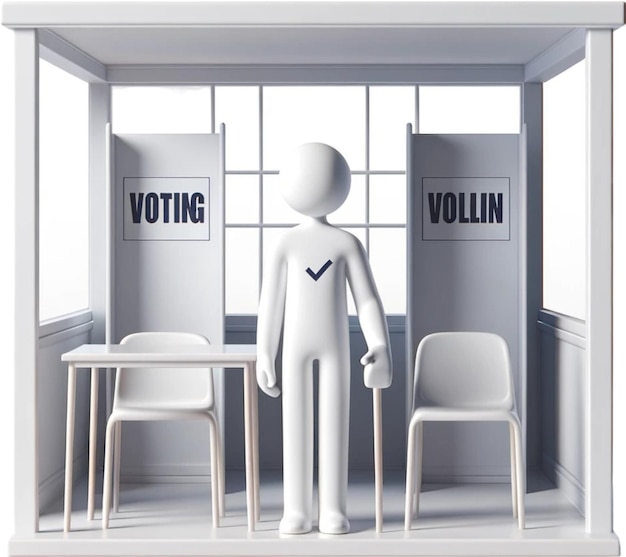 a man stands in front of a window with the word vote on it