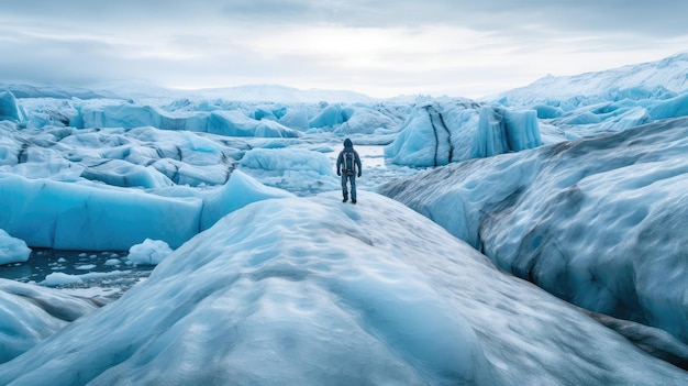 A man stands on a glacier in iceland