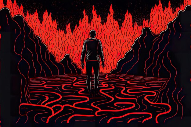 A man stands on a lava maze