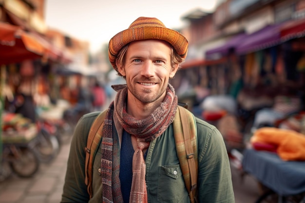 A man stands in a market in india