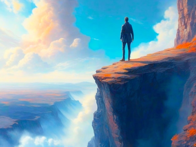 Man stands on a mountain top