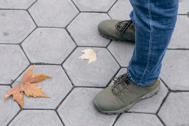 Man stands on the road slabs