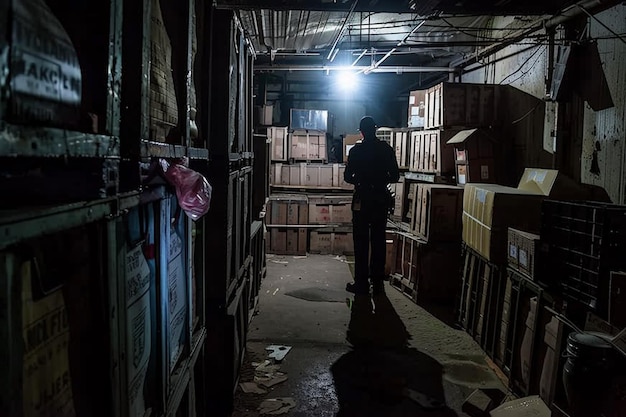 Photo a man stands in a room with boxes and a sign that says  no