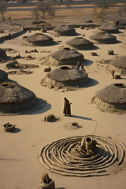 Photo a man stands in the sand with a hat on his head