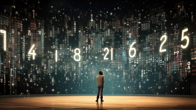 a man stands on stage looking at a digital clock that reads 11 : 05.